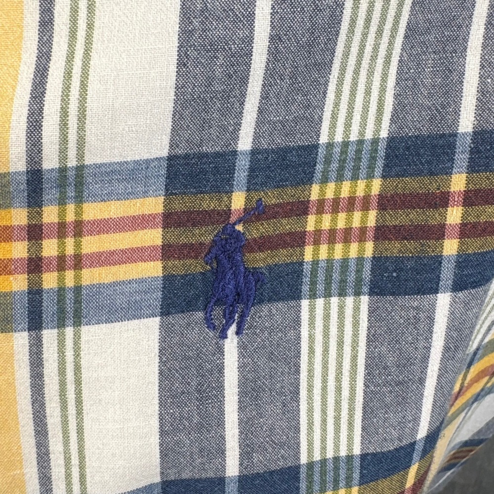 Ralph Lauren Mens Classic Fit Plaid Short Sleeve Button Down Shirt Blue Yellow L - Picture 5 of 8